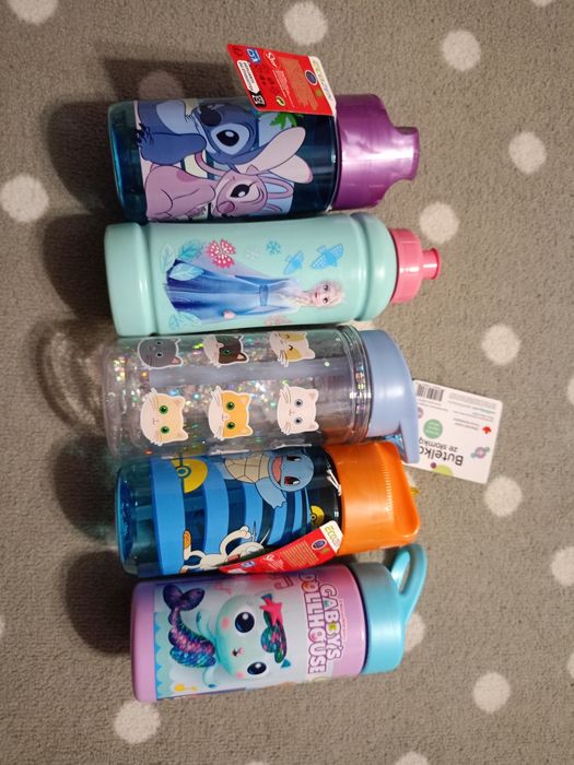 Zestaw 5 bidonów kubków dla dzieci Frozen, Stich, Pokemon, Gabi