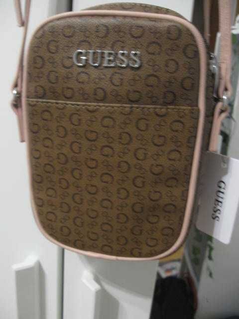 Oryginalna Damska Torebka Guess Listonoszka Logowana Brąz /Pudrowy Róż