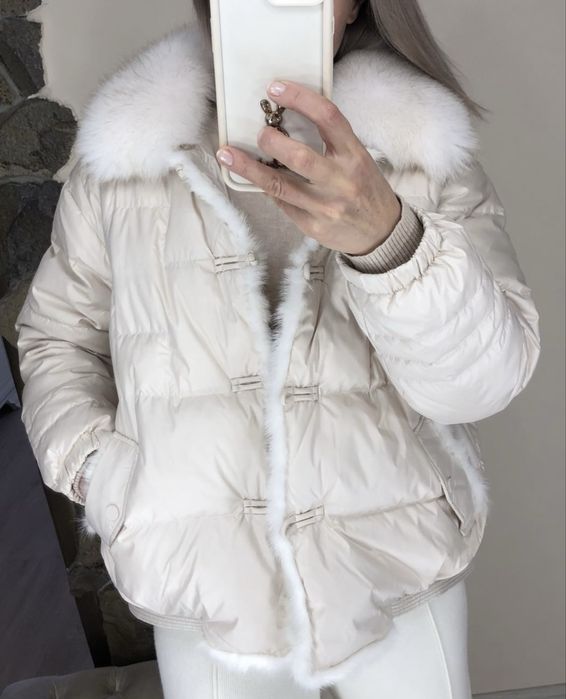 Пуховик на качином пуху  з натуральним хутром єнота