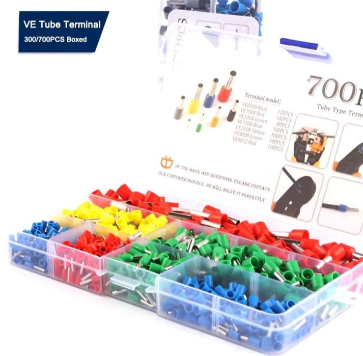 Набор наконечников-муфт 700 шт клеммы для обжима кабелей наконечник
