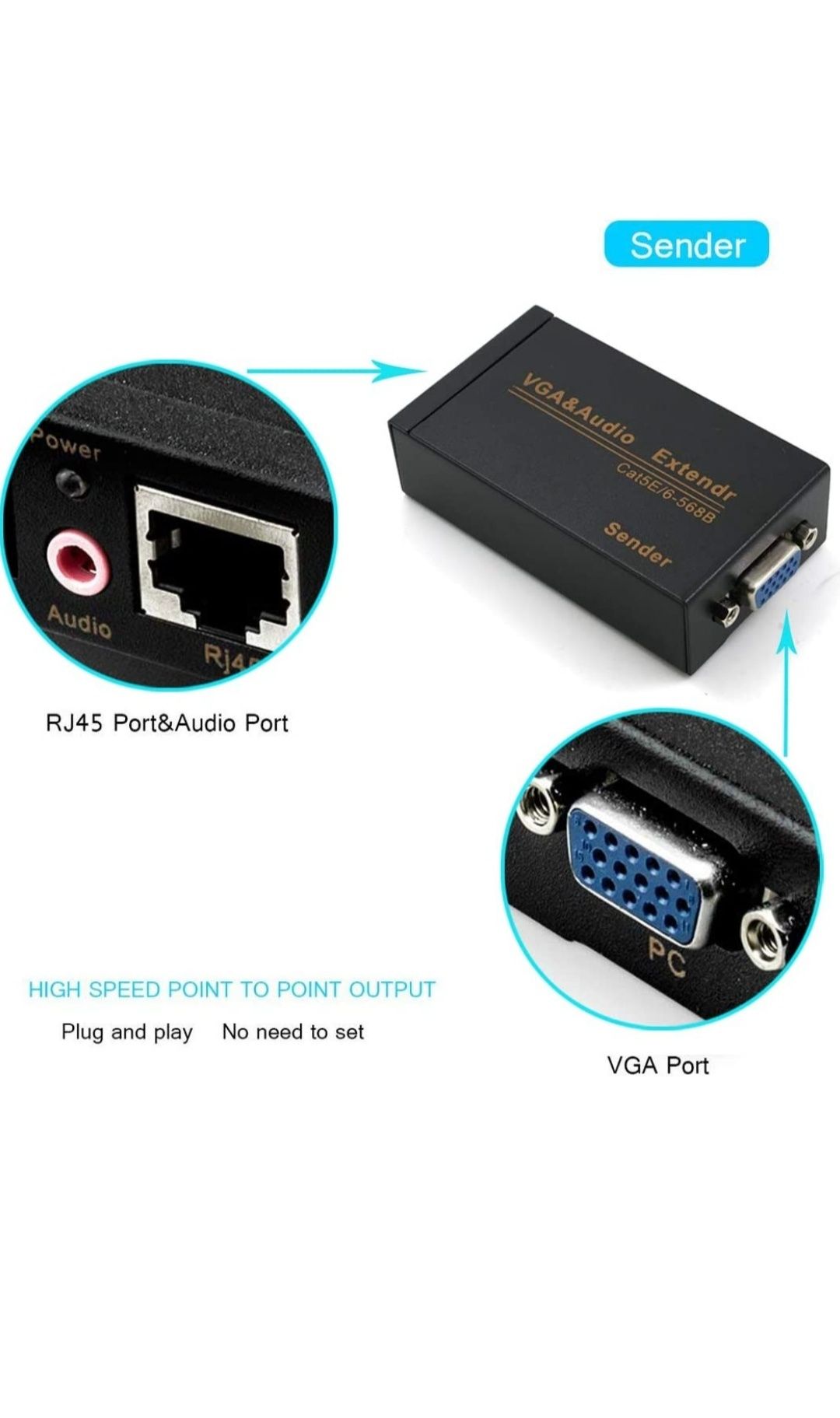 Adapter  sygnału VGA do RJ45 Cat6 kabel sieciowy