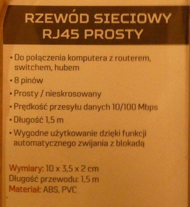 Kabel sieciowy LAN ETHERNET RJ45, 1,5 m, RoHS, nowy