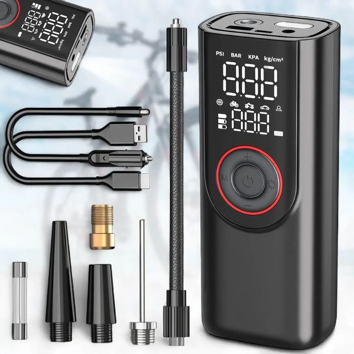 Портативный автомобильный компрессор с дисплеем, павербанк.