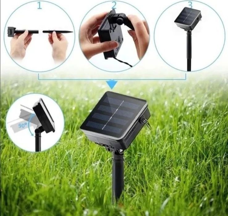 Lampki solarne niebieskie 100 led 12 m ledowe ogrodowe na balkon ledy