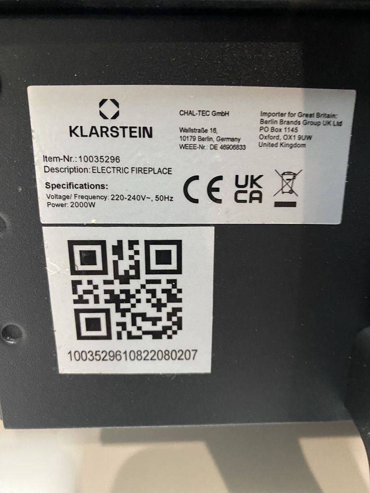 Електрокамін з Німеччини Klarstein Basel Baseline 10035296