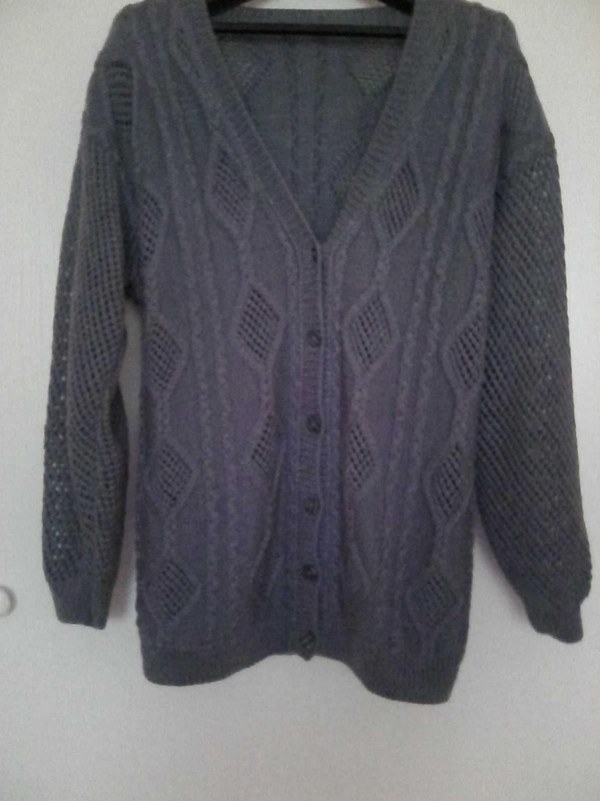 Sweter damski, kardigan, rękodzieło, handmade, 40/42/L, wełna, ażury