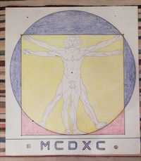 O Homem de Vitrúvio (L. Da Vinci) - Desenho sobre tábua madeira 96x108