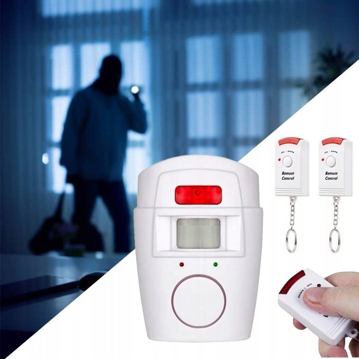 Alarm domowy z czujnikiem ruchu na podczerwień 113dB 2x piloty 4xAA