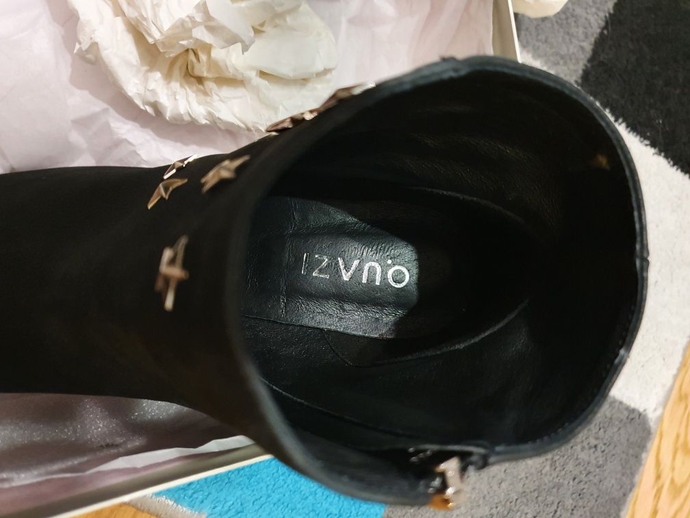 Buty botki Damskie NOWE, piękne skórzane Quazi,nr.38, czarne.OKAZJA!!!