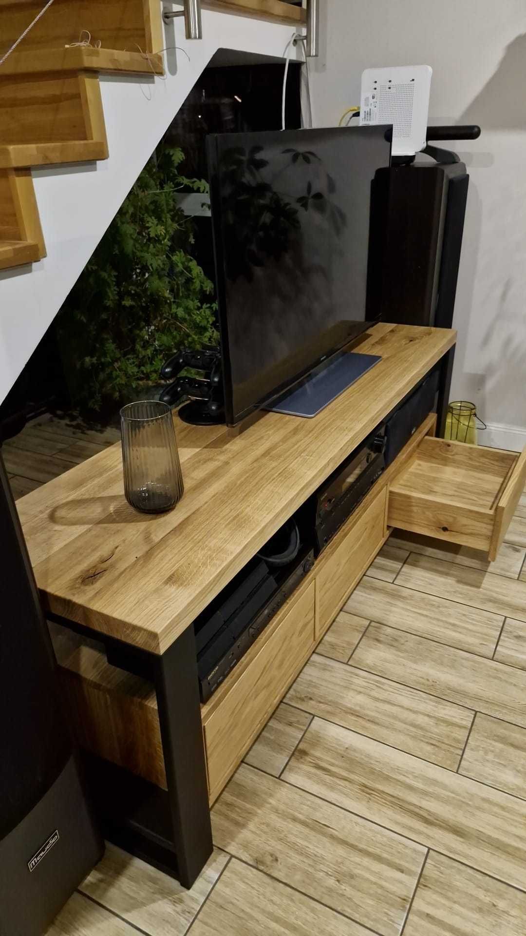 Szafka rtv pod telewizor loft z drewna dębowa