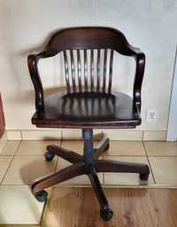 Krzesło gabinet fotel drewniany obrotowy na kółkach do biurka