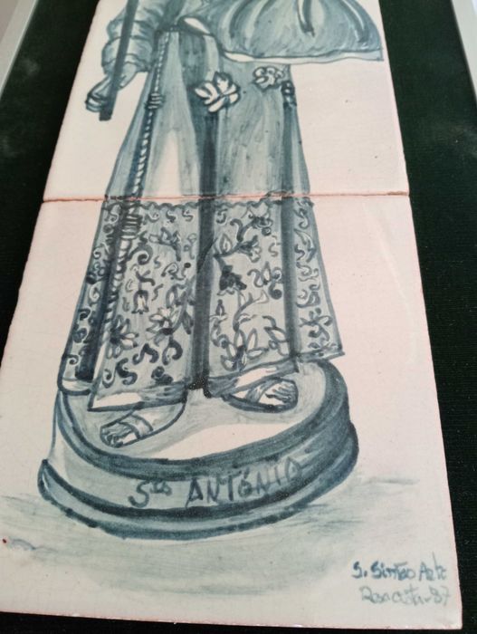 Vintage Painel 3 Azulejos Santo Antonio Assinado