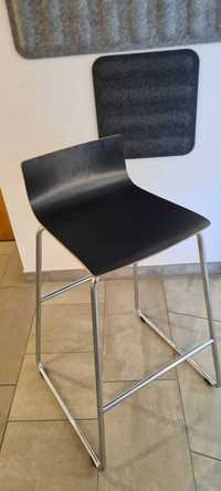 Hokery krzesła barowe czarne 3 sztuki, podstawa chromowana