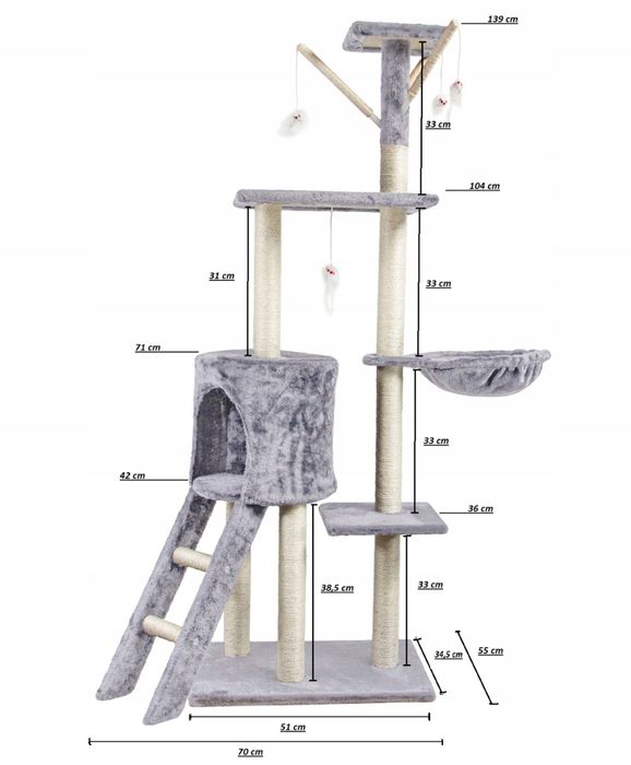 Дряпалка для кота 138 см•когтеточка для котика•будиночок для кішечки