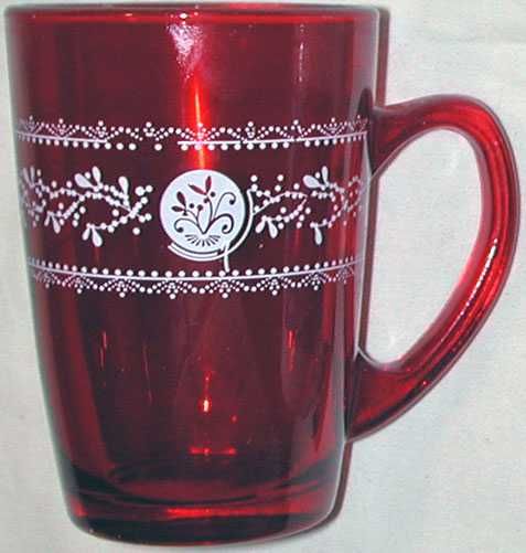 Kolekcjonerska Czerwona Szklanka Burgundowa w Białe Wzorki z Uszkiem