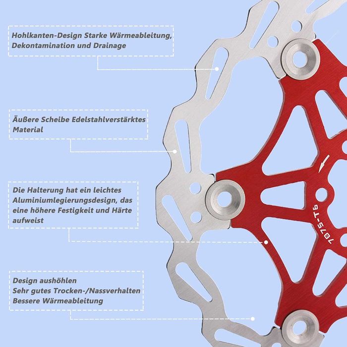 JaneEyre tarcza hamulcowa rowerowa, 180 mm czerwona