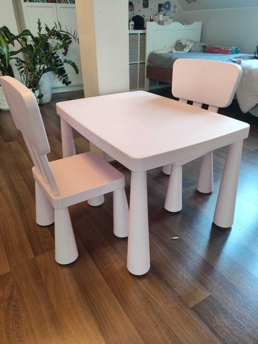 Zestaw Stoliczek dziecięcy Mamut i dwa krzesełka, z IKEA, kolor różowy