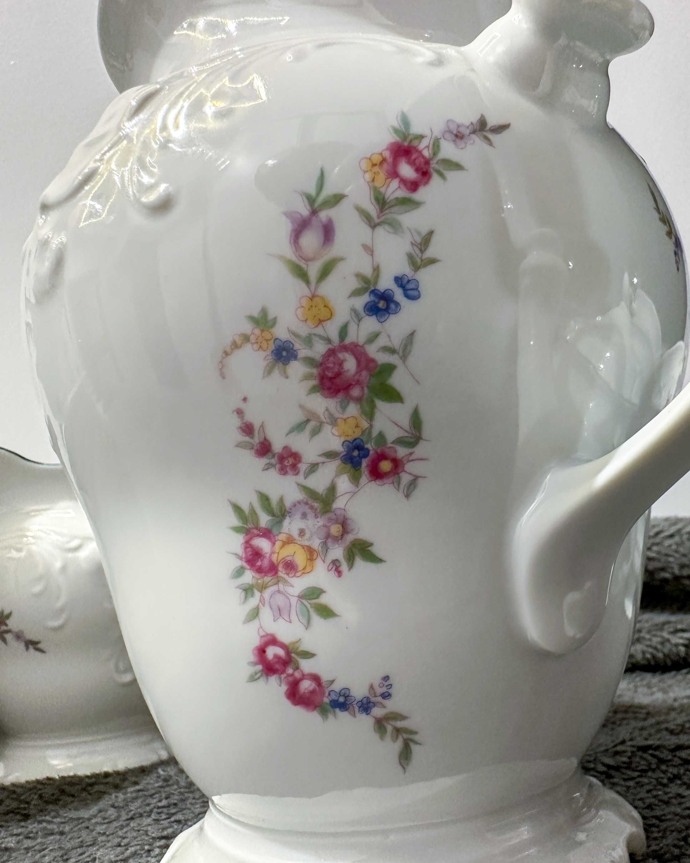 Serwis kawowy Wałbrzych – Fryderyka, kwiaty, turkus, porcelana 23 el.