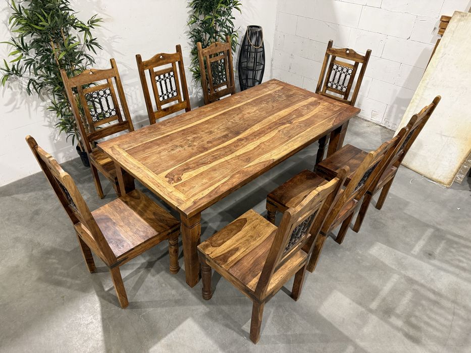 Piękny kolonialny stół z krzesłami rozkładany palisander super stan