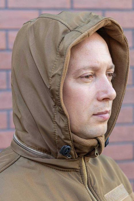 Флисовая кофта Новинка с отстегивающемся КАПЮШОНОМ теплая Кайот