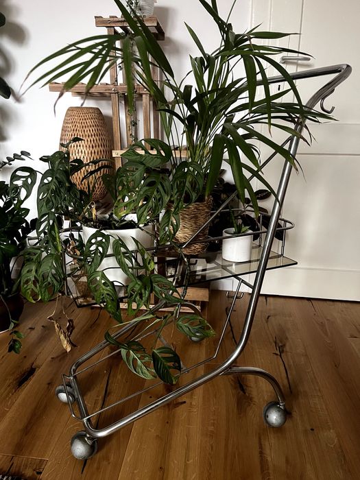 Kwietnik wózeczek, vintage PRL metalowy.