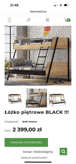 Łóżko piętrowe z serii BLACK. Cilek.