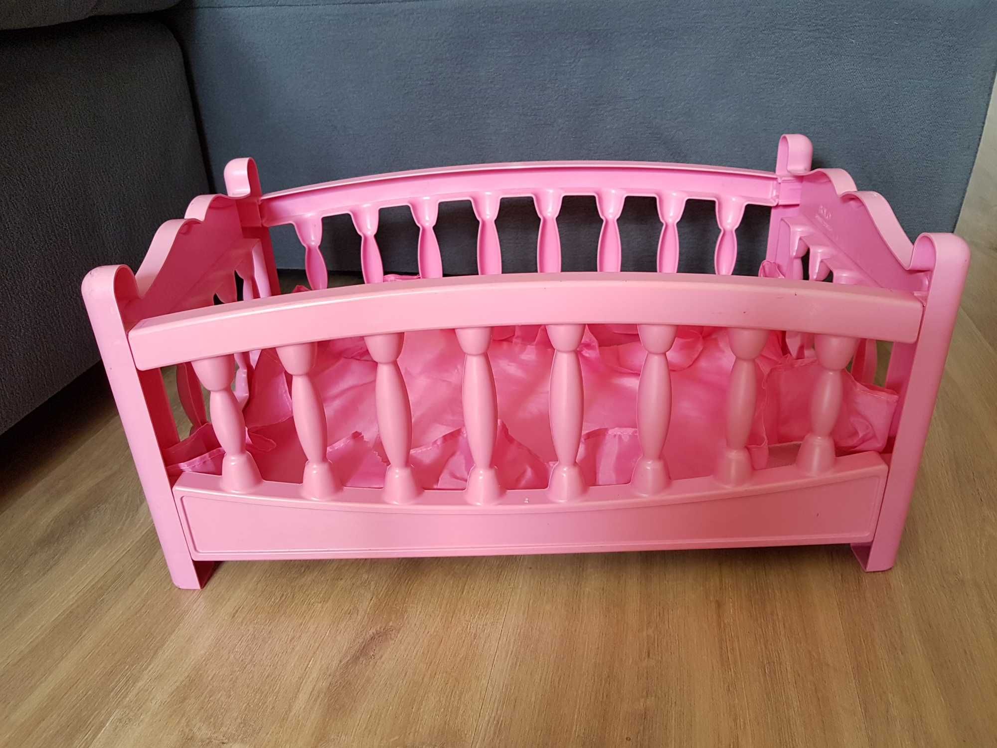 BOLO Plastikowe różowe łóżeczko dla lalek z pościelą 45cm