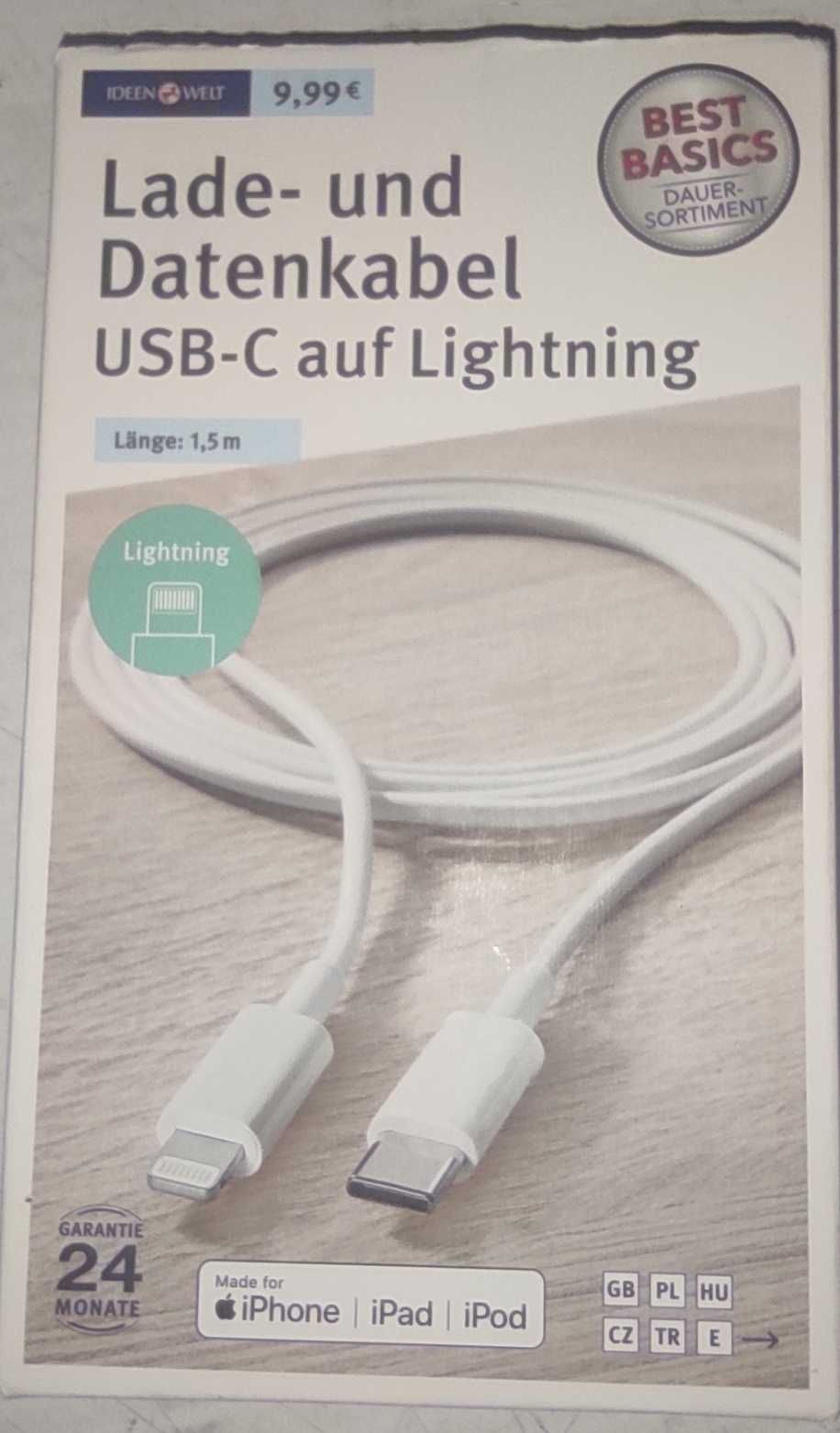 Кабель для зарядки та  даних USB-C до Lightning Phone, iPad та iPod