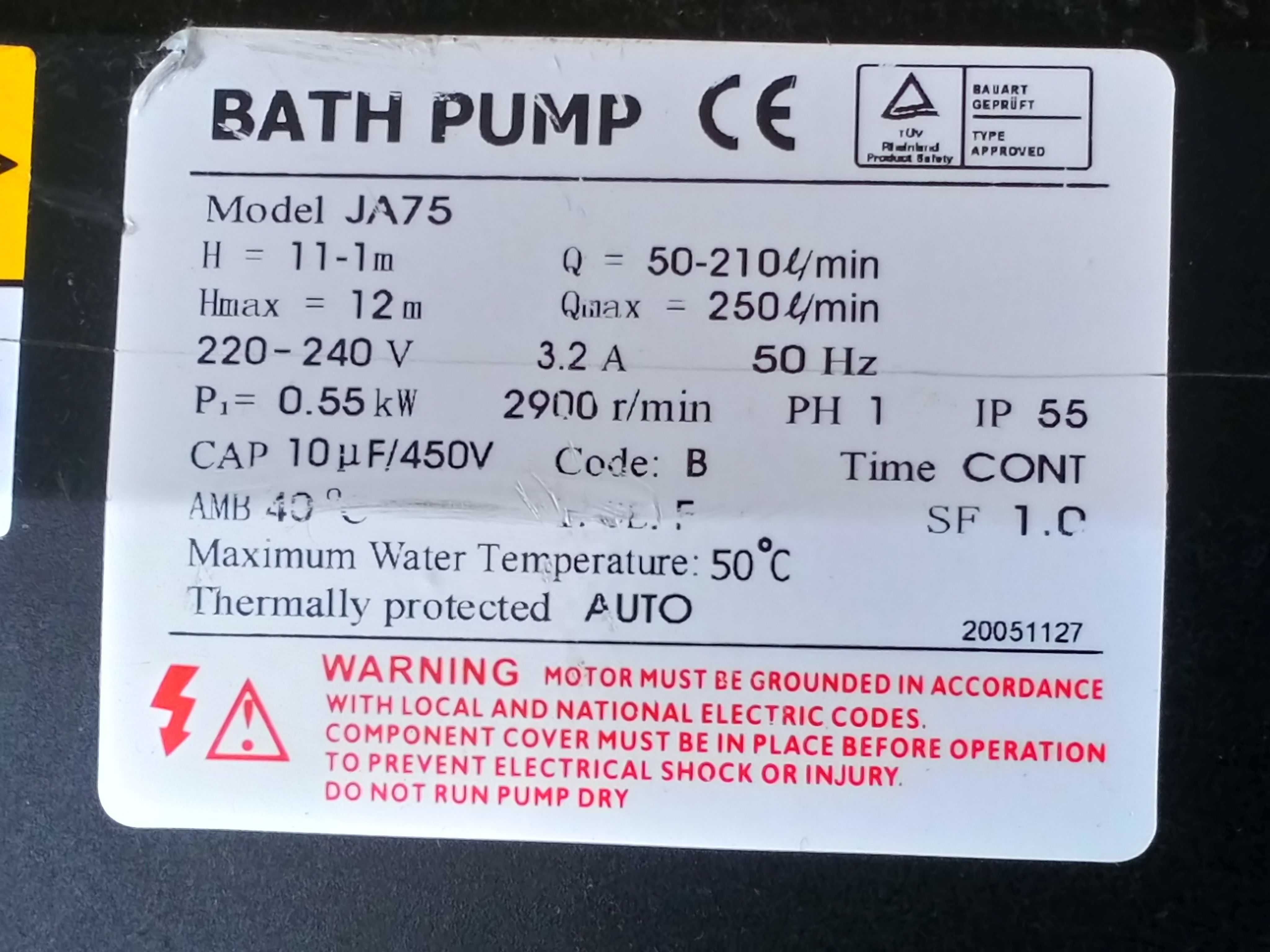 Pompa wodna JA75 hydromasaż wanna jacuzzi spa basen