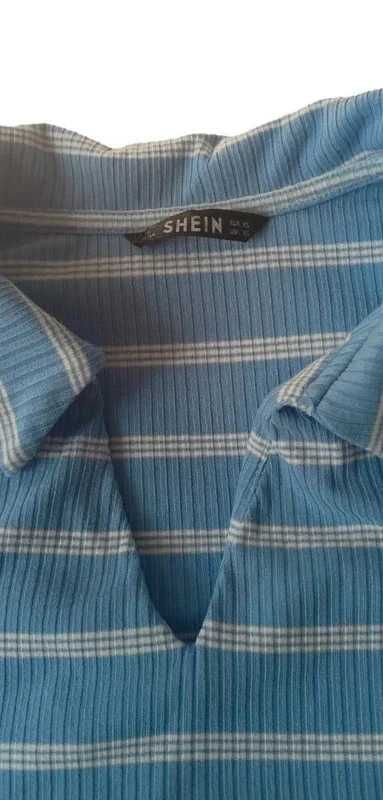 Koszulka top w paski z kołnierzykiem Shein r.Xs