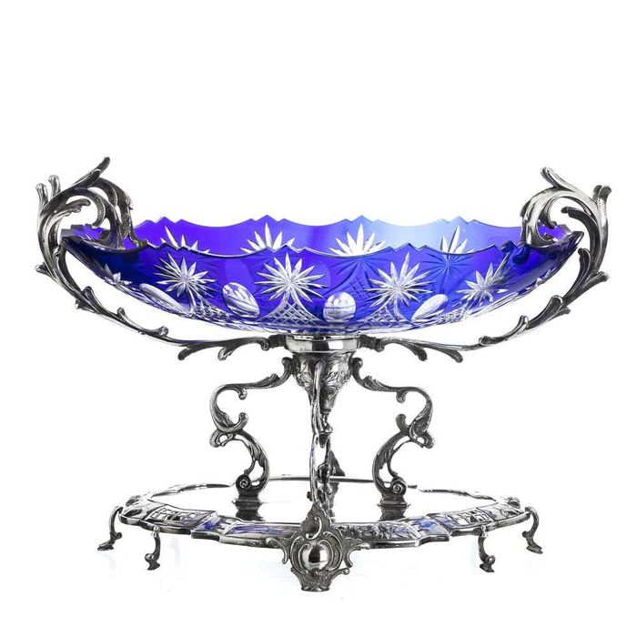 Centro de Mesa em Cristal e Prata Portuguesa