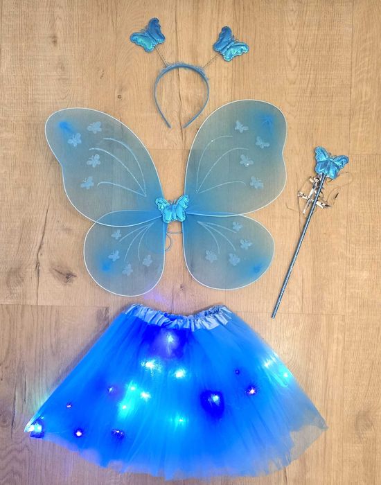 Strój Wróżki/Motylka Błękitny  4 częściowy zestaw