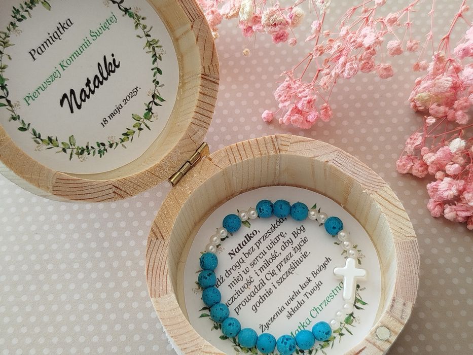 Bransoletka RÓŻANIEC Lawa wulkaniczna pamiątka komunijna