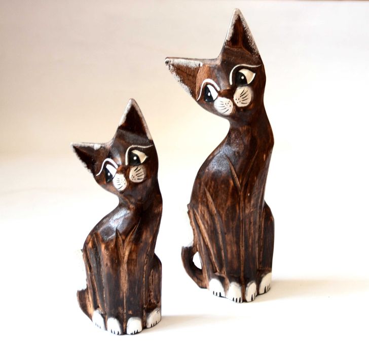 Drewniane Koty Indonezja Zestaw 2 sztuk Lata 90.