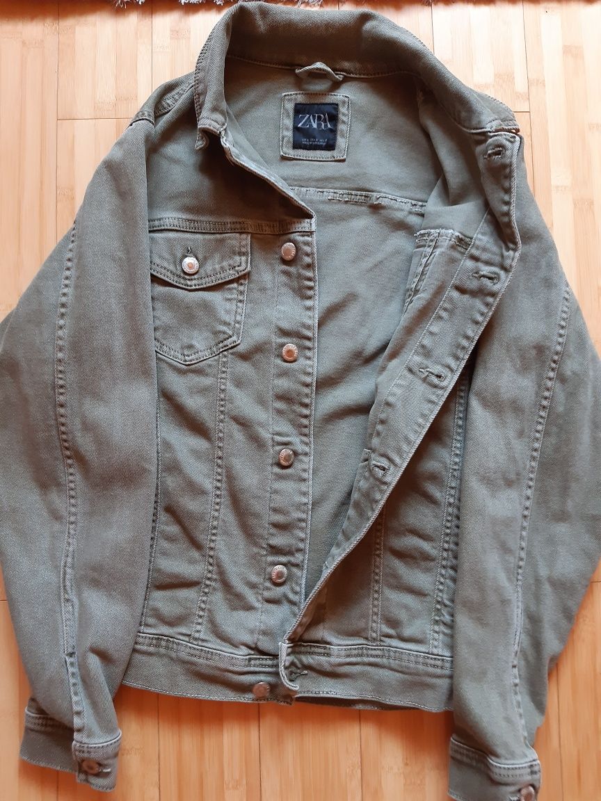 Kurtka jeansowa, dżinsowa Zara, khaki, oversize, r. S