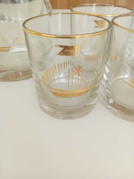Conjunto de 5 copos de whiskey antigos e balde de gelo