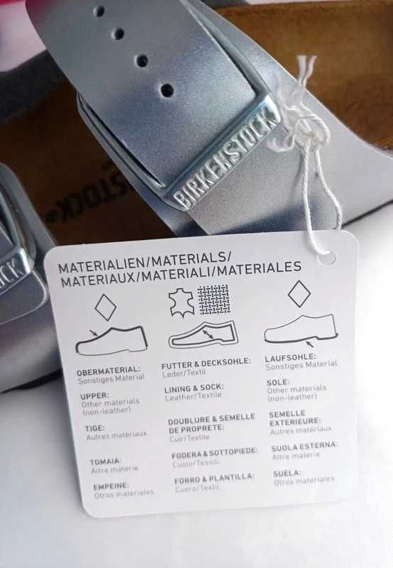 Birkenstock Arizona 29 klapki sandałki skórzane srebrne