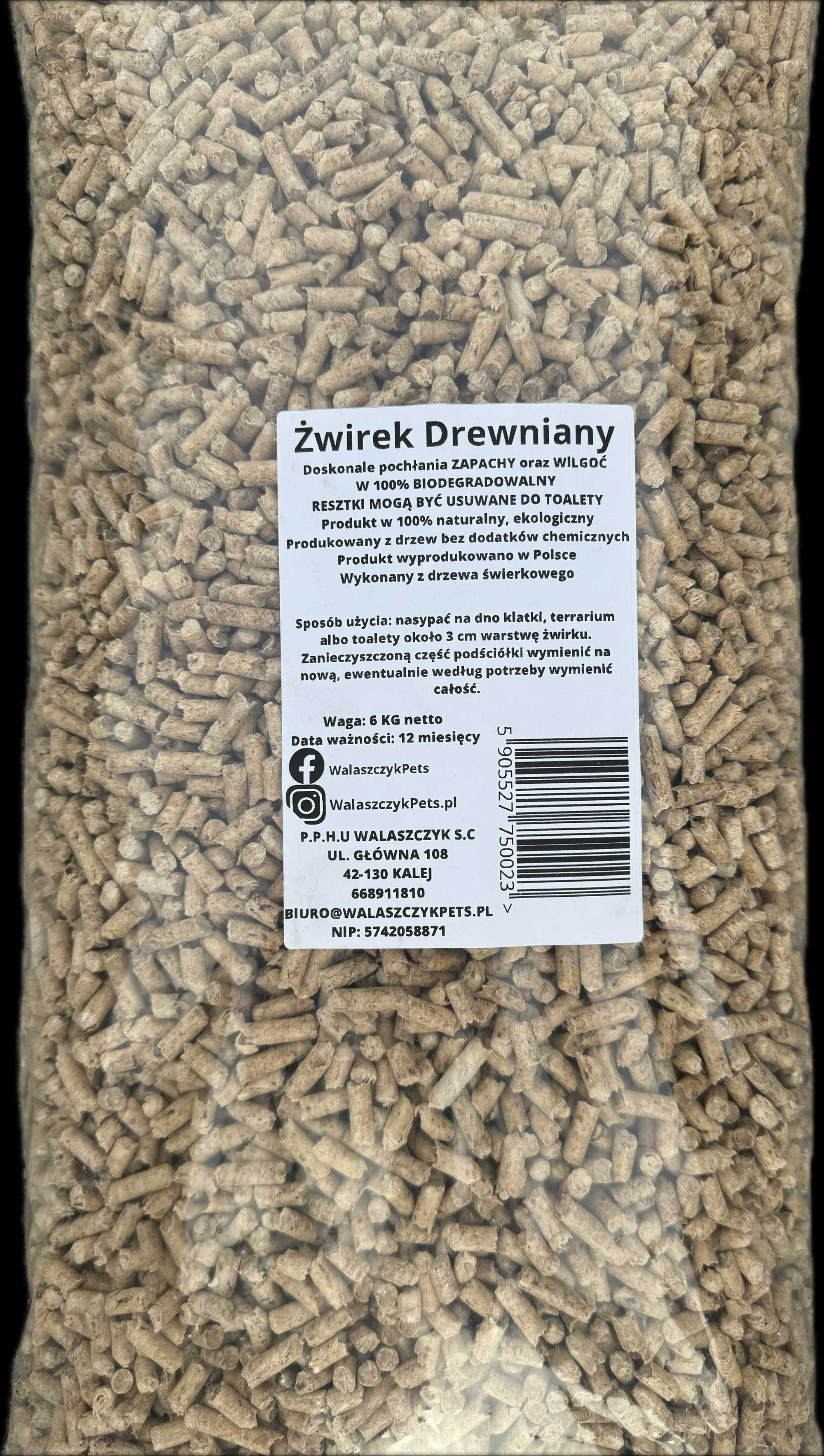 Żwirek Drewniany 6kg 12l Dla Gryzonia Królika Kota