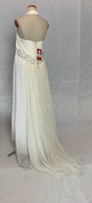 Zwiewna suknia ślubna na plażę fason Empire Halter 44 XXL plus size