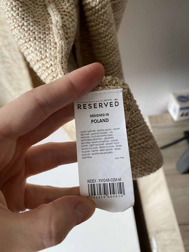 Reserved długi dzianinowy sweter kardigan piaskowy