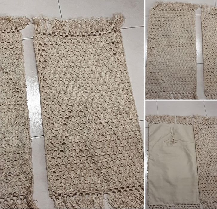 2 almofadas  cor bêje  croché  sobre  o comprido com frocos