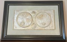 Obraz Płaskorzeźba Relif - Antyczna Mapa Świata Piękna Rama 102 x 68cm