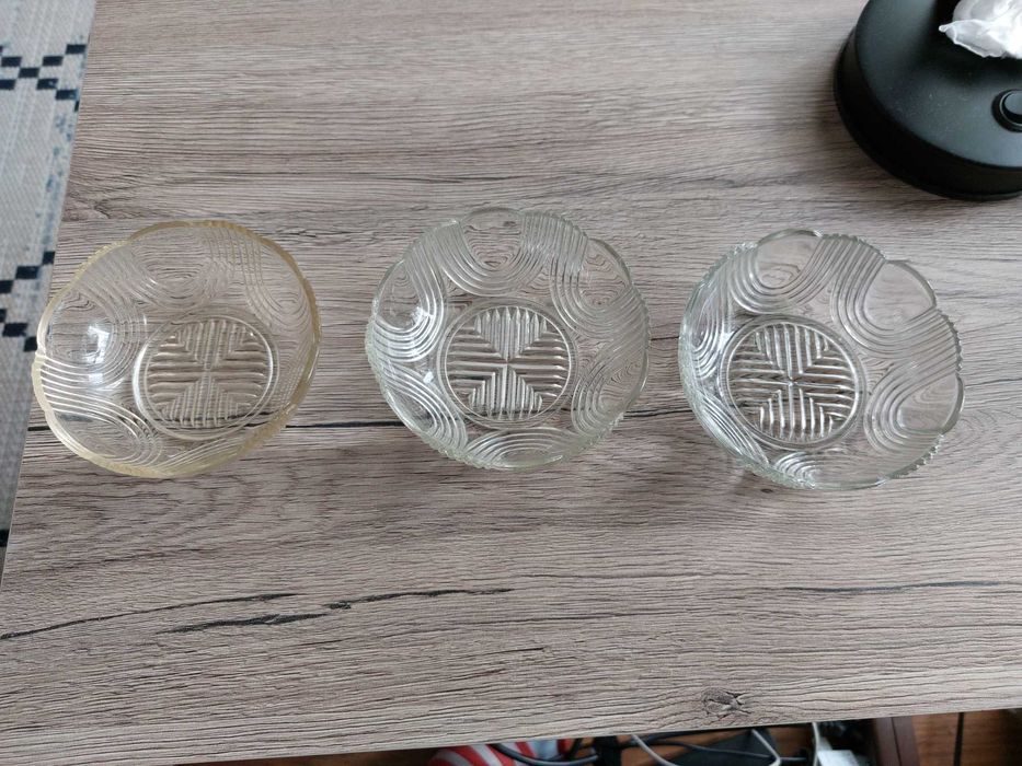 Salaterki szklane, 3 sztuki, średnica 11.2 cm, HSG Ząbkowice, PRL