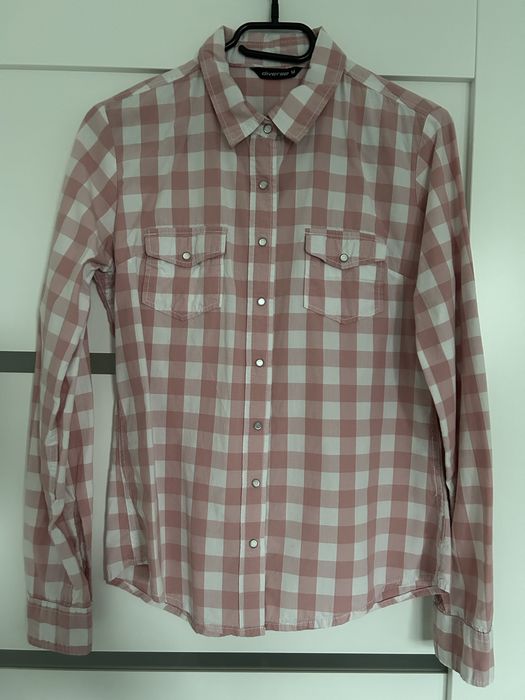 Różowo-biała koszula w kratę Diverse (M)