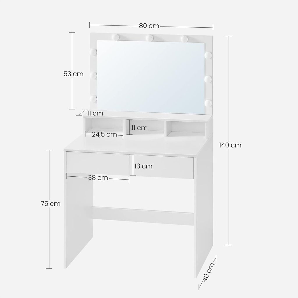 Toaletka Songmics biały 80 x 140 x 40cm podświetlenie