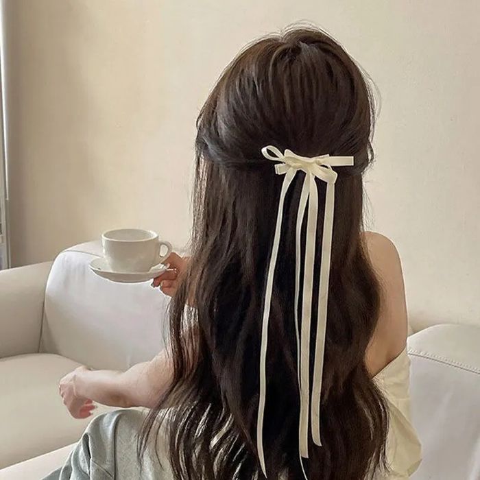 Kokarda wstążka do włosów ecru - śmietankowy