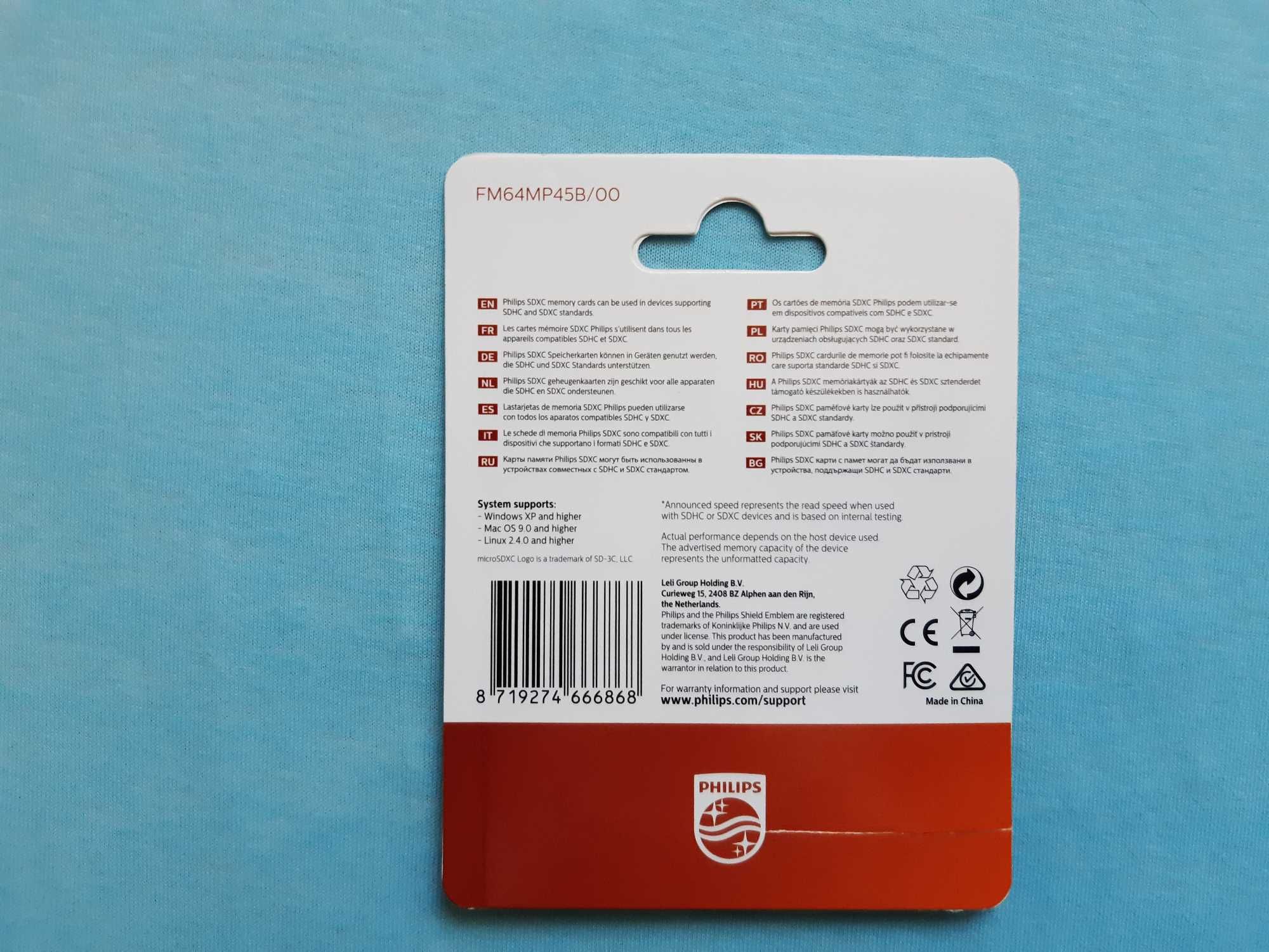 Adapter karty pamięci Micro SD,SDHC,SDXC Philips 64 GB.