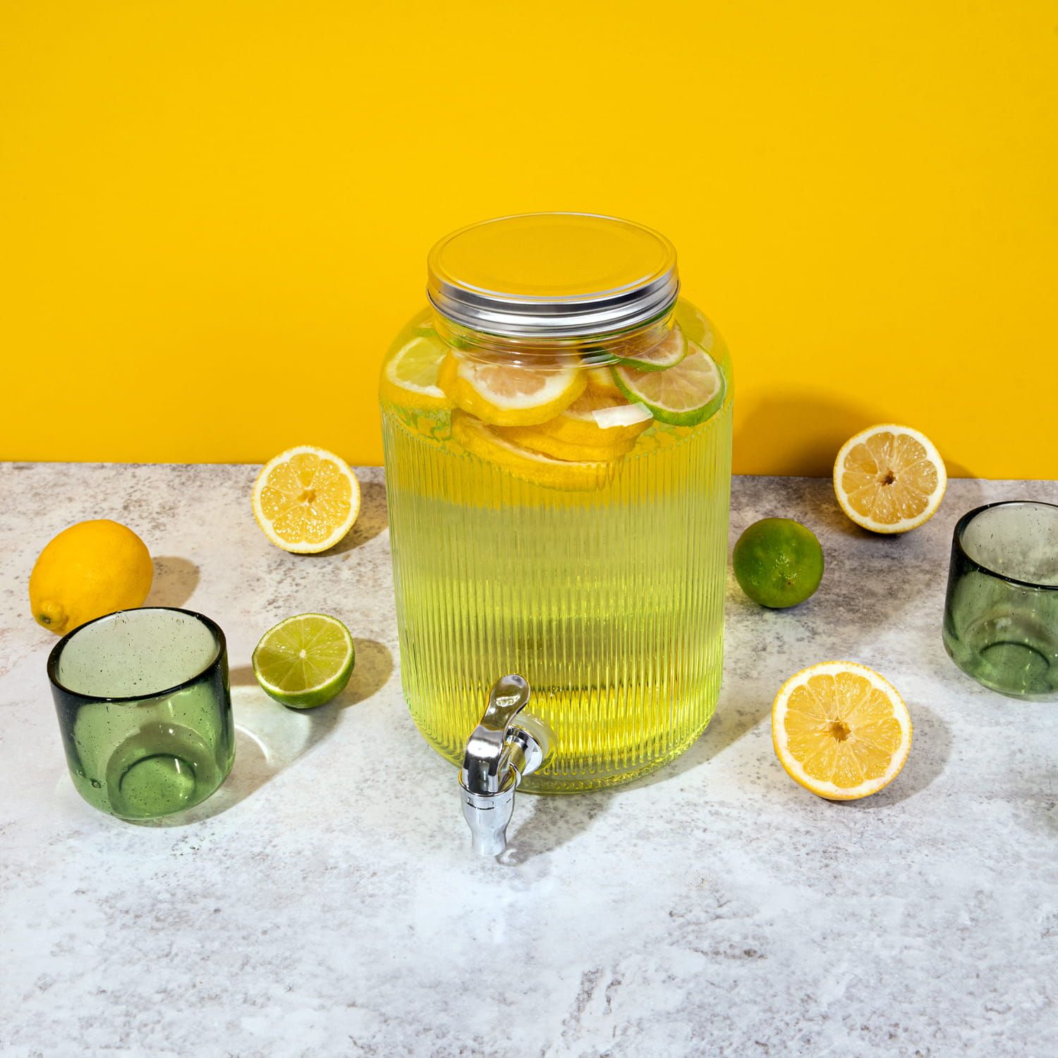 Słój szklany z kranikiem - 4 L - RYFLOWANY, na lemoniadę wodę sok