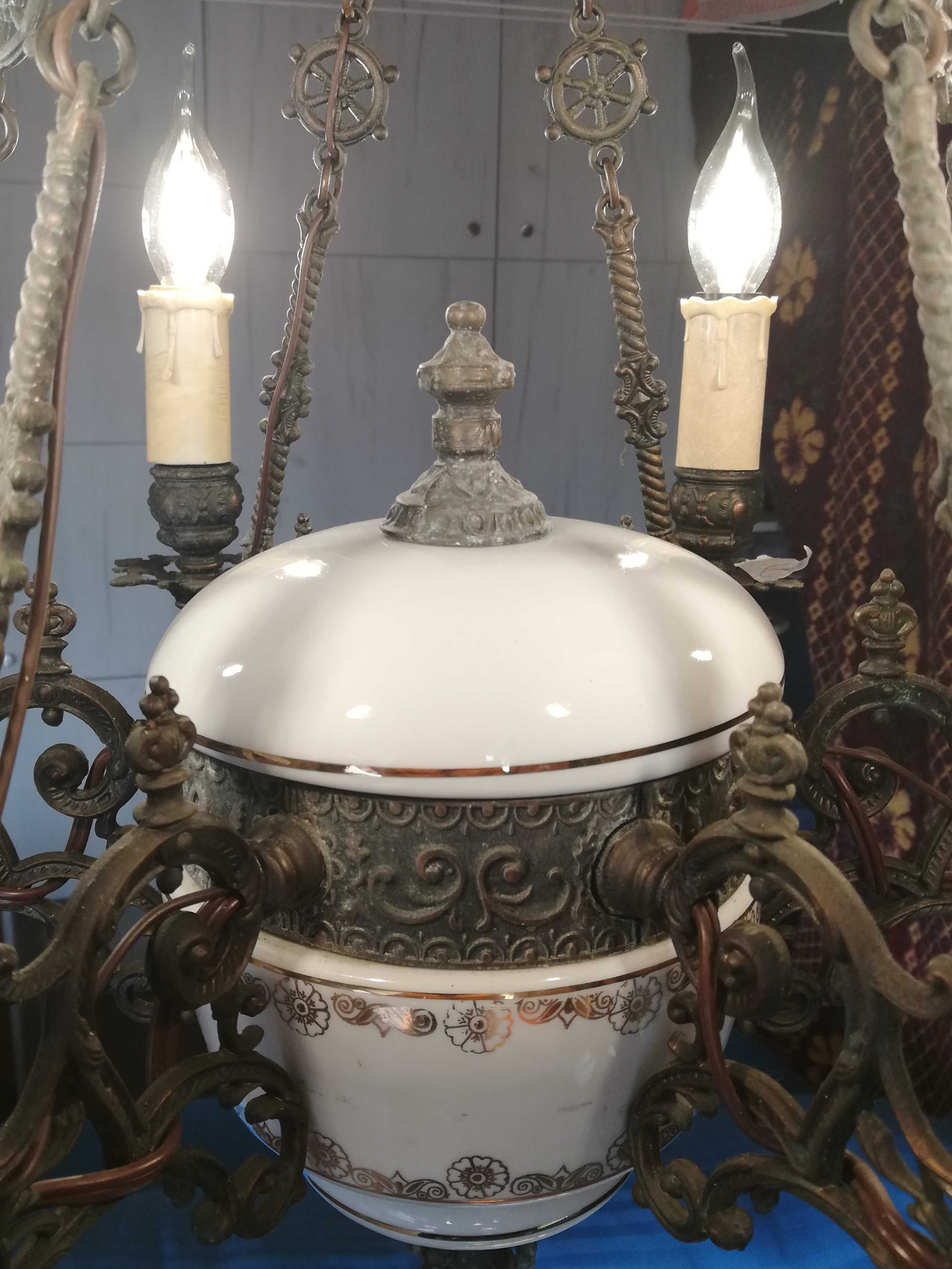 Żyrandol retro vintage na 5 żarówek, styl marynistyczny metal ceramika
