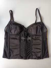 Corpete corset preto acetinado e renda